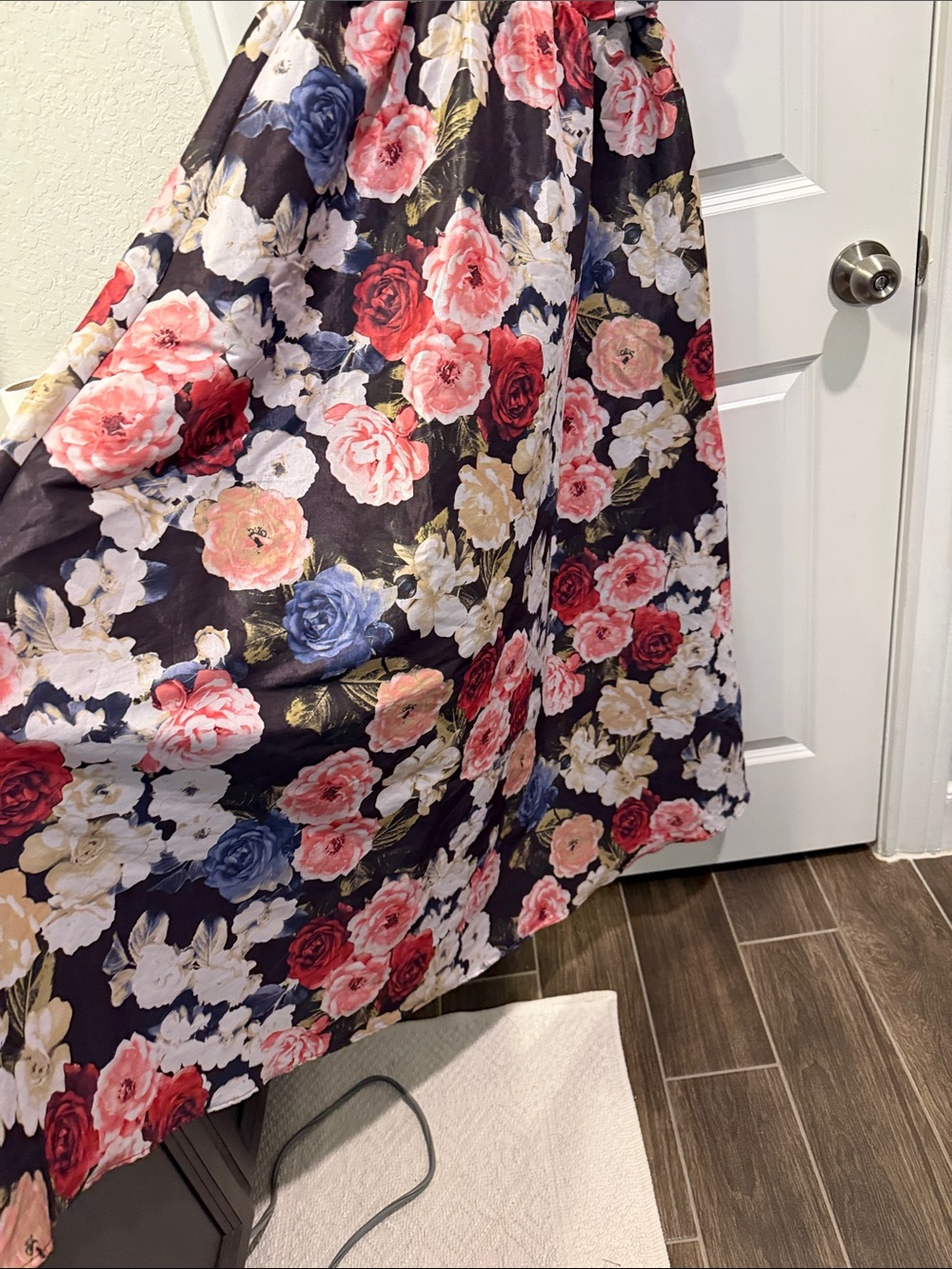 Floral Strappy Fit-and-Flare Maxi Dress - Black Background - Picture 9 of 16